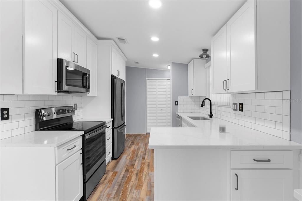 Interior, Kitchen, Recessed Lighting, Wood Texture Flooring