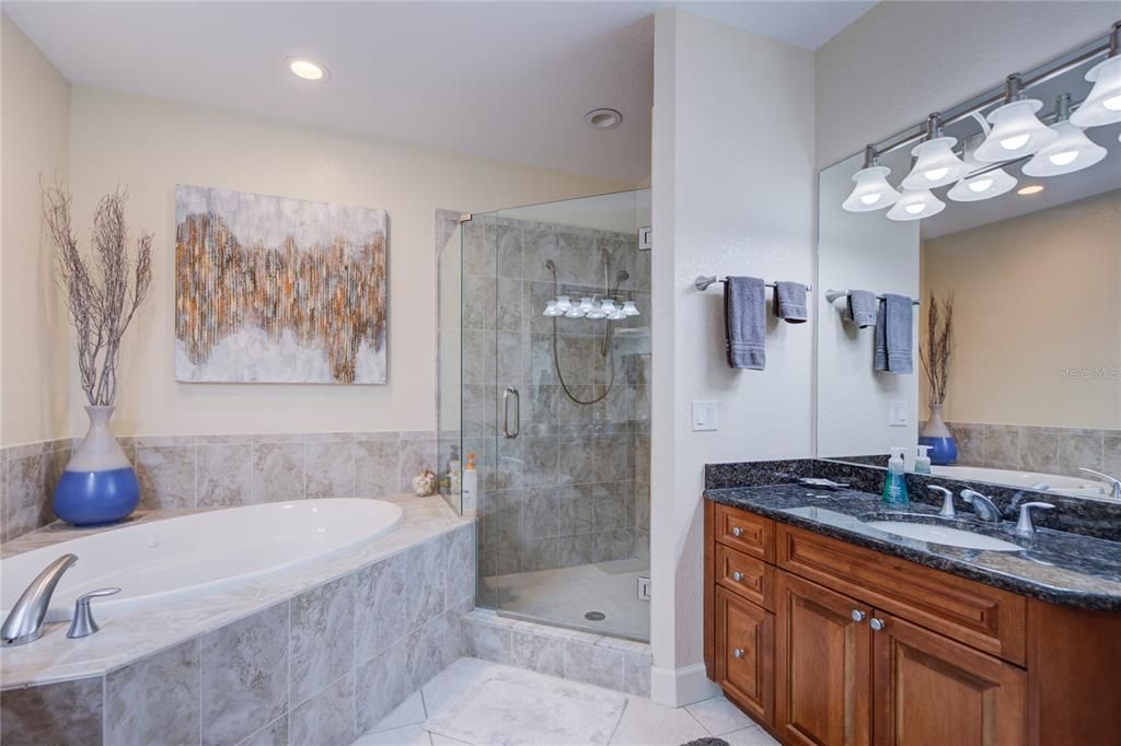 Bathroom, Dual Sink Vanities, Glass Shower, Interior, Recessed Lighting