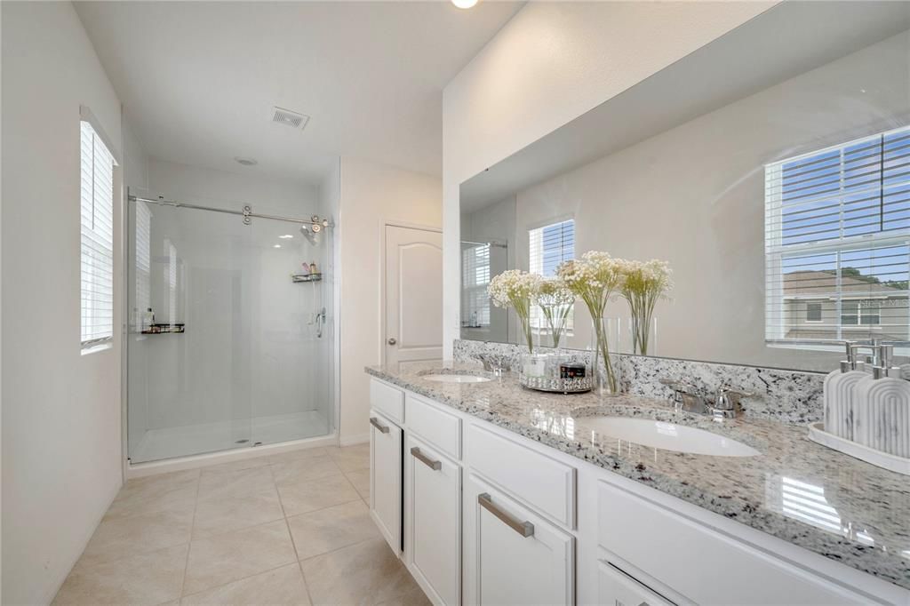 Bathroom, Dual Sink Vanities, Glass Shower, Interior, Recessed Lighting