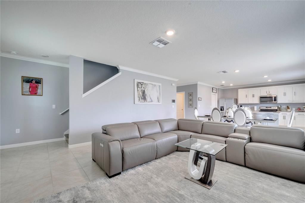 Dining room, Interior, Kitchen, Living room, Recessed Lighting