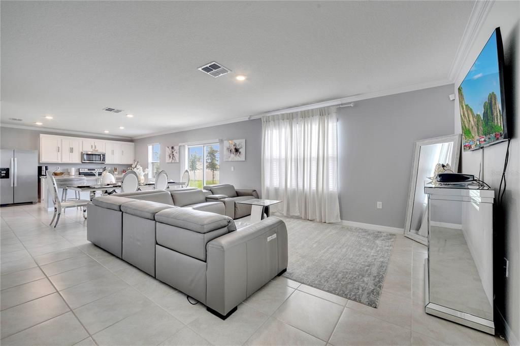 Dining room, Interior, Kitchen, Living room, Recessed Lighting, Stainless Steel Appliances