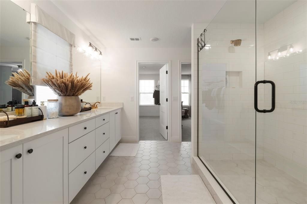 Bathroom, Dual Sink Vanities, Glass Shower, Interior