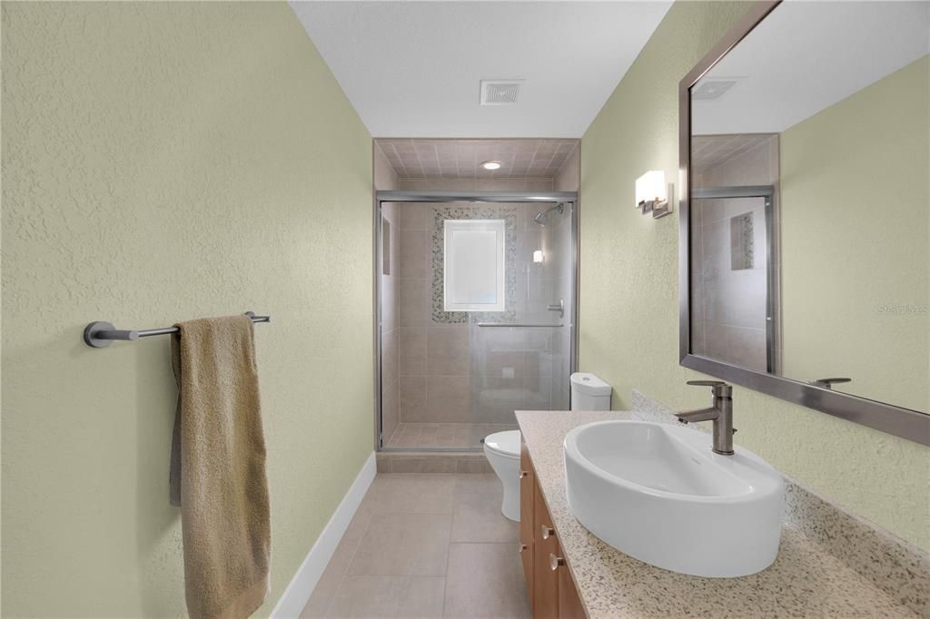 Bathroom, Glass Shower, Interior, Recessed Lighting