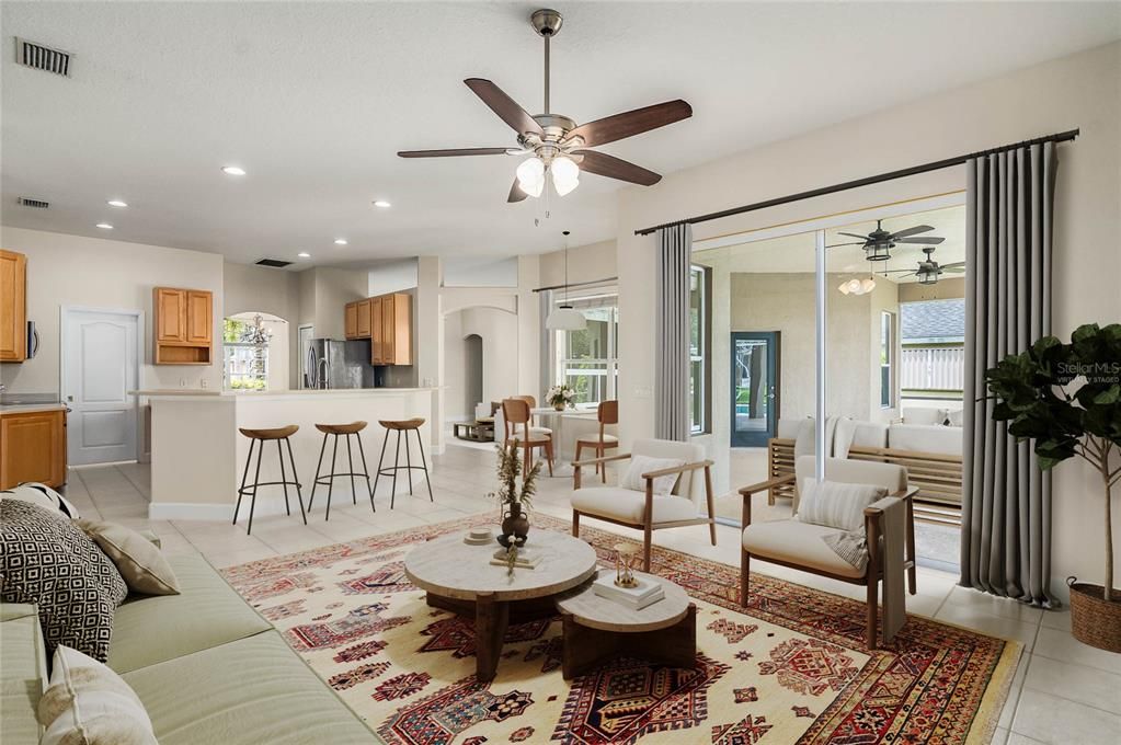 Dining room, Interior, Kitchen, Living room, Recessed Lighting