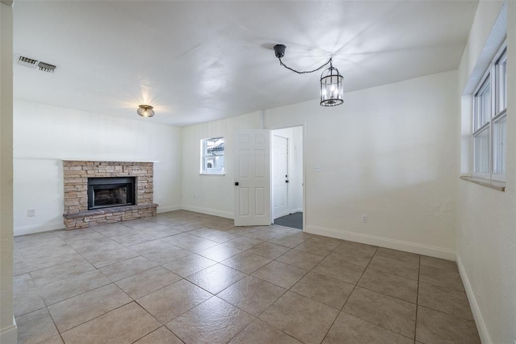 Empty room, Fireplace, Interior, Pendant Lights