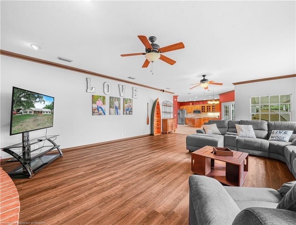 Interior, Kitchen, Living room, Recessed Lighting, Wood Texture Flooring