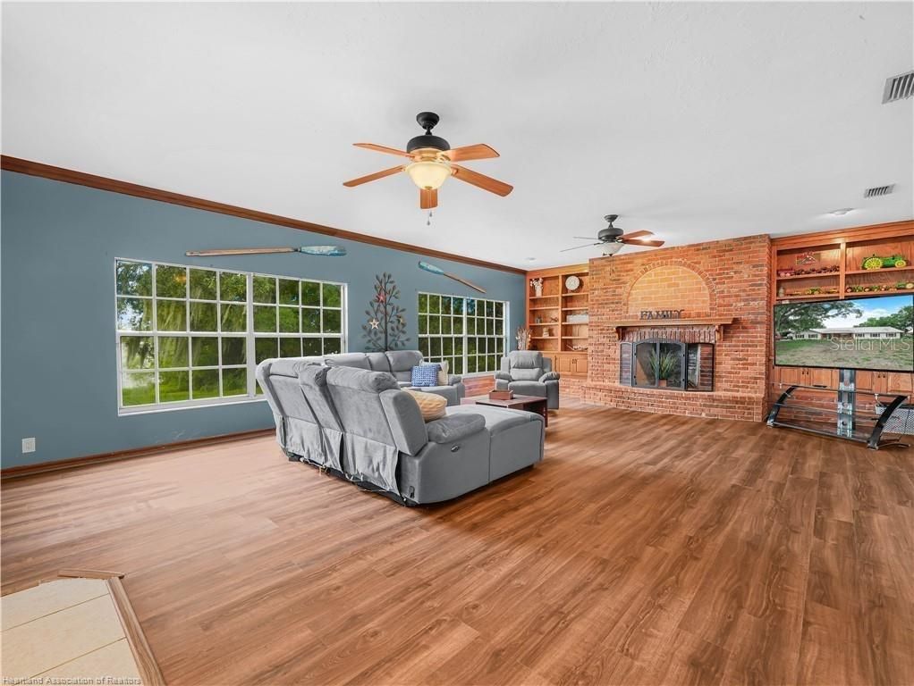 Fireplace, Interior, Living room, Stone Walls, Wood Texture Flooring