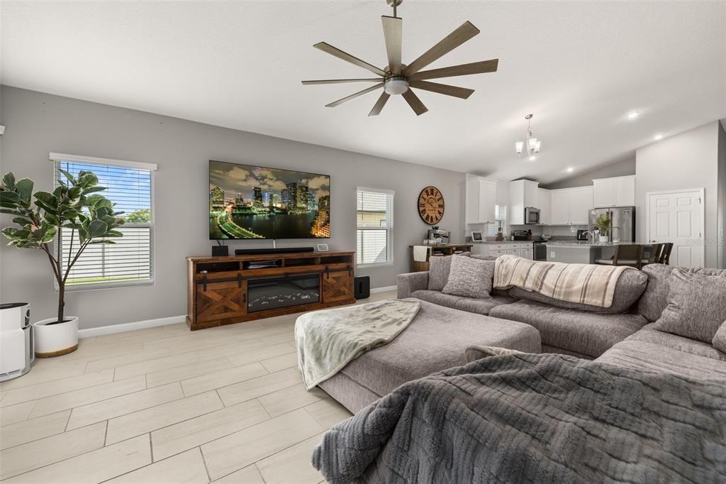 Interior, Kitchen, Living room, Recessed Lighting, Stainless Steel Appliances, Wood Texture Flooring