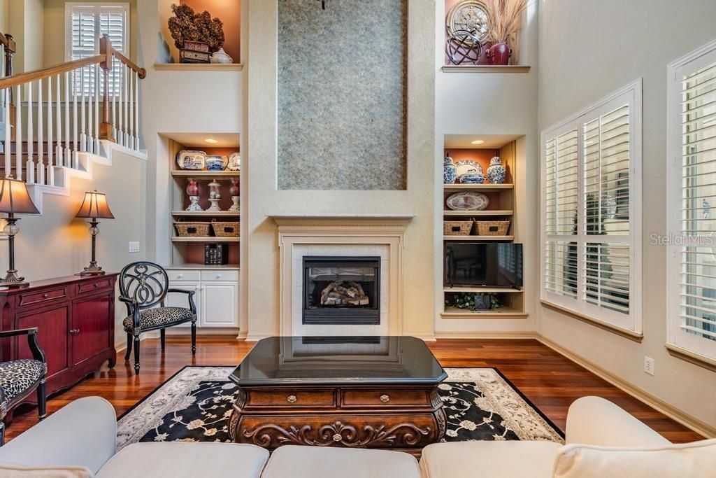 Fireplace, Interior, Recessed Lighting, Wood Texture Flooring