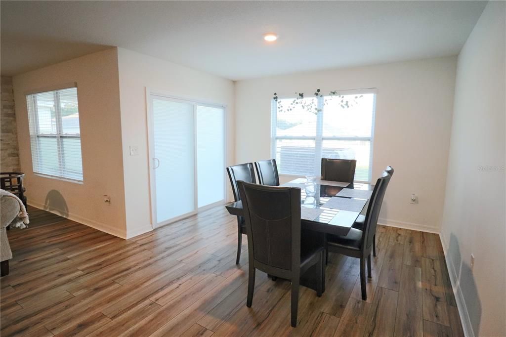 Dining room, Interior, Recessed Lighting, Wood Texture Flooring