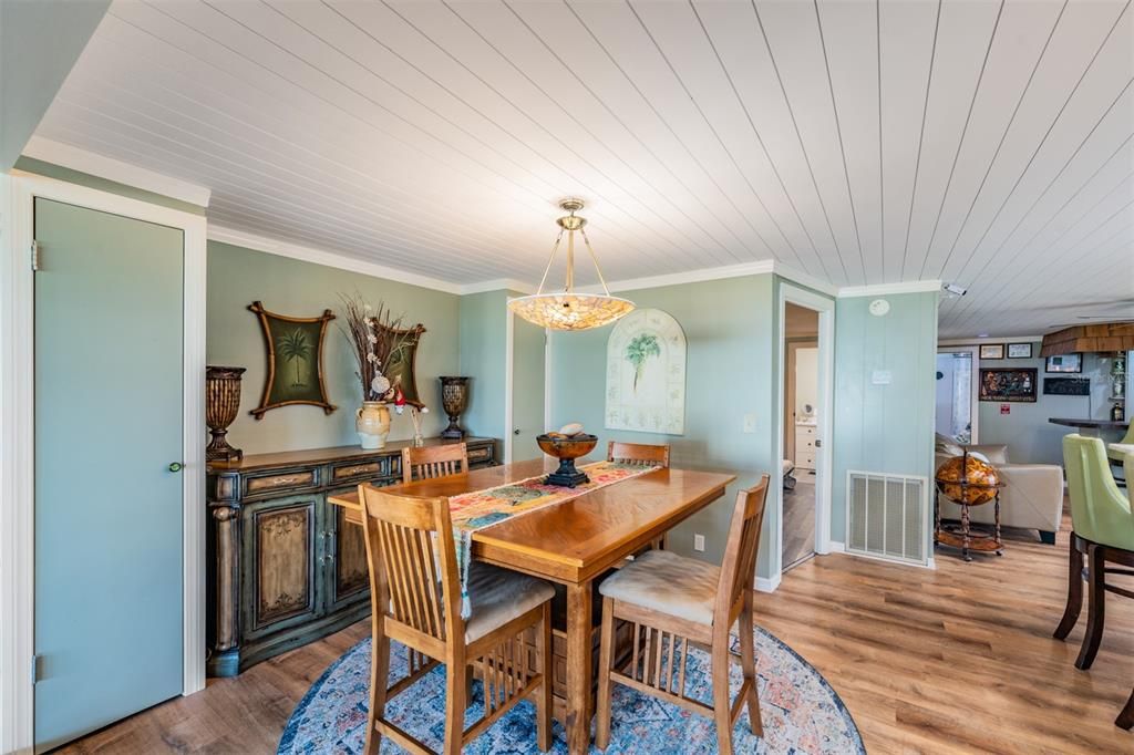 Dining room, Interior, Pendant Lights, Wood Texture Flooring
