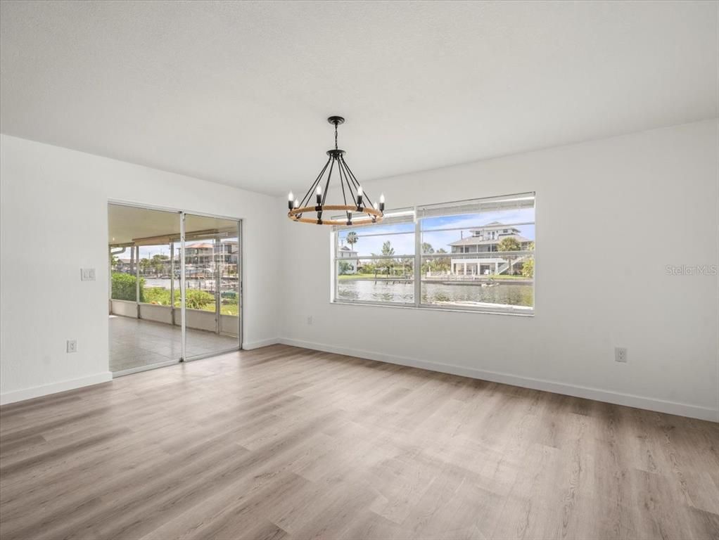 Chandelier, Empty room, Interior, Pendant Lights, Wood Texture Flooring