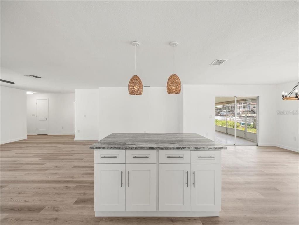 Interior, Kitchen, Pendant Lights, Wood Texture Flooring