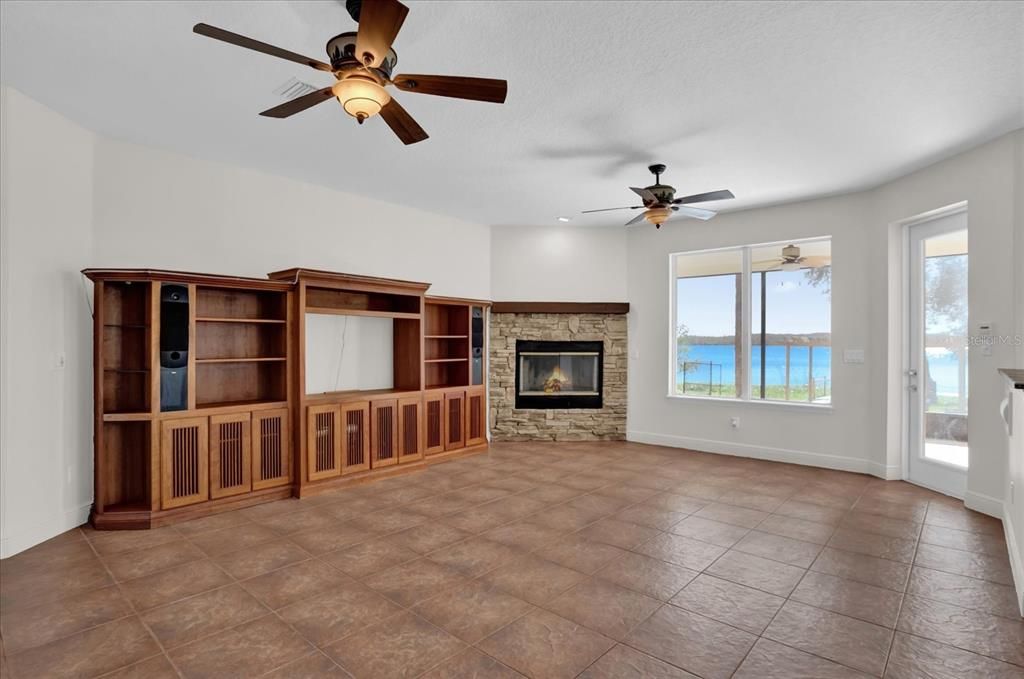 Empty room, Fireplace, Interior, Stone Walls, Water