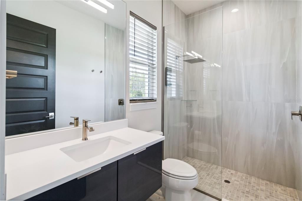 Bathroom, Glass Shower, Interior, Recessed Lighting