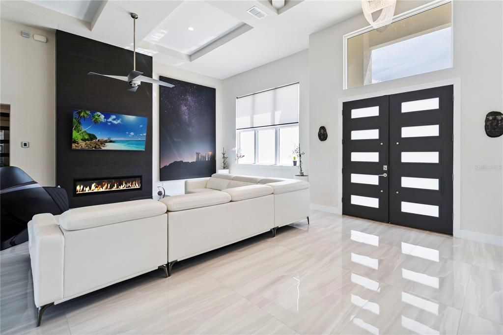 Fireplace, Interior, Living room, Recessed Lighting