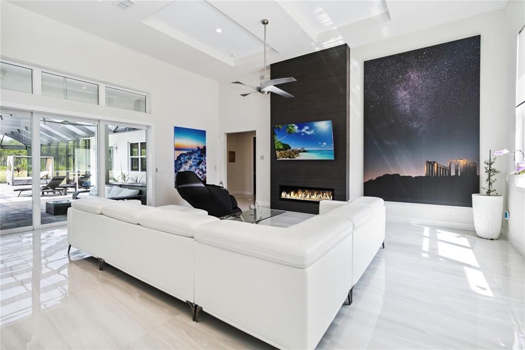 Fireplace, Interior, Living room, Recessed Lighting