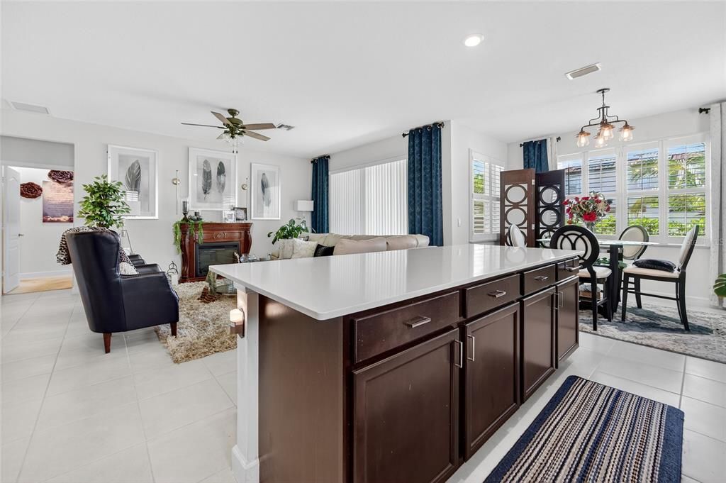 Dining room, Fireplace, Interior, Living room, Pendant Lights, Recessed Lighting