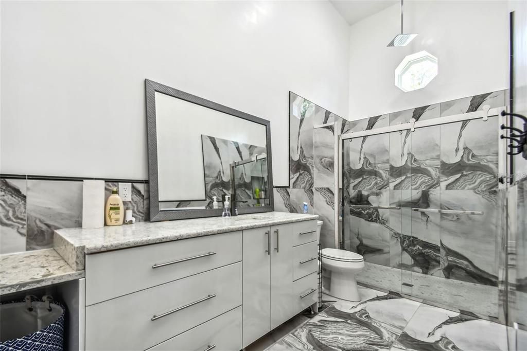 Bathroom, Glass Shower, Interior, Pendant Lights