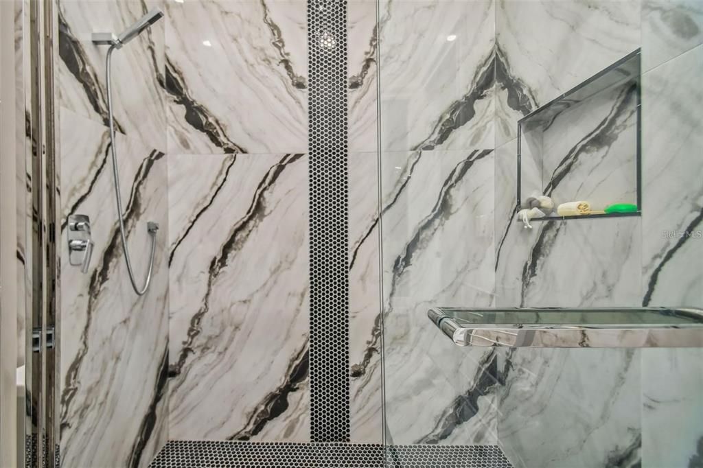 Bathroom, Glass Shower, Interior, Marble Walls