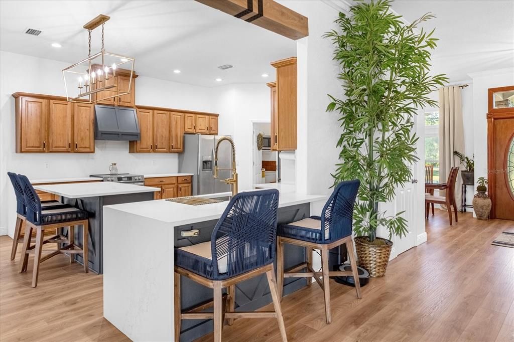Chandelier, Interior, Kitchen, Pendant Lights, Recessed Lighting, Wood Texture Flooring