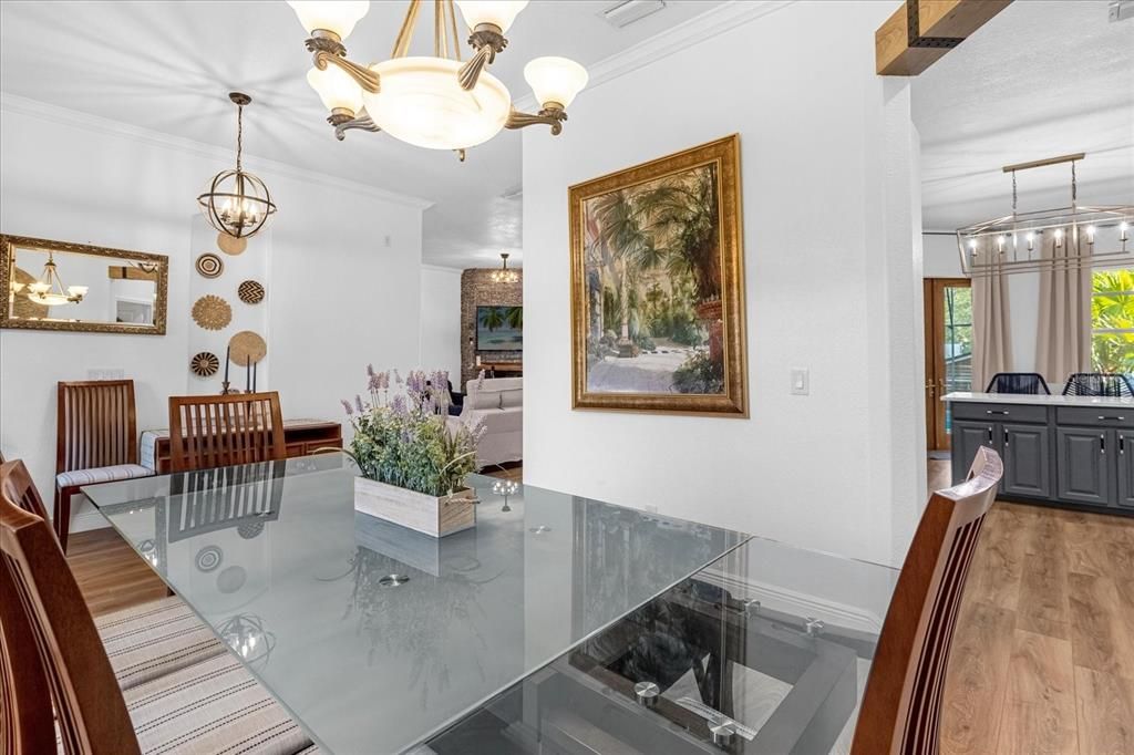 Chandelier, Dining room, Interior, Pendant Lights, Wood Texture Flooring