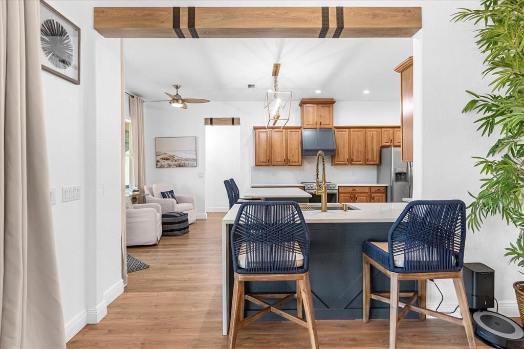 Interior, Kitchen, Pendant Lights, Recessed Lighting, Wood Texture Flooring