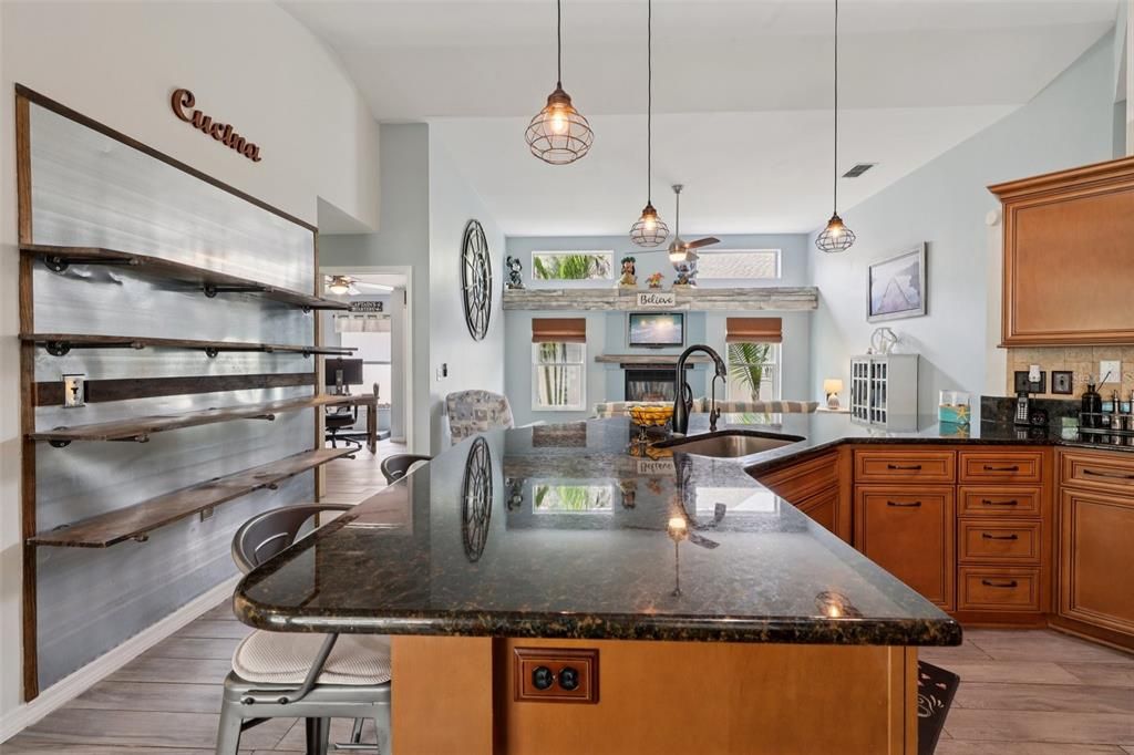 Interior, Kitchen, Pendant Lights, Wood Texture Flooring