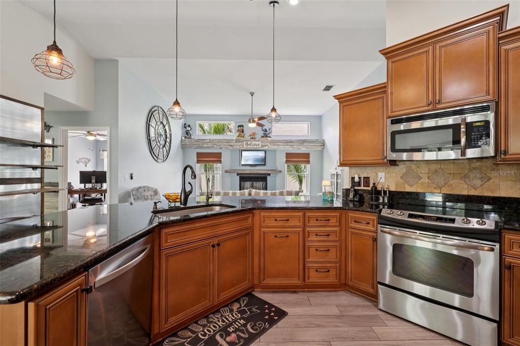 Interior, Kitchen, Pendant Lights, Stainless Steel Appliances, Wood Texture Flooring