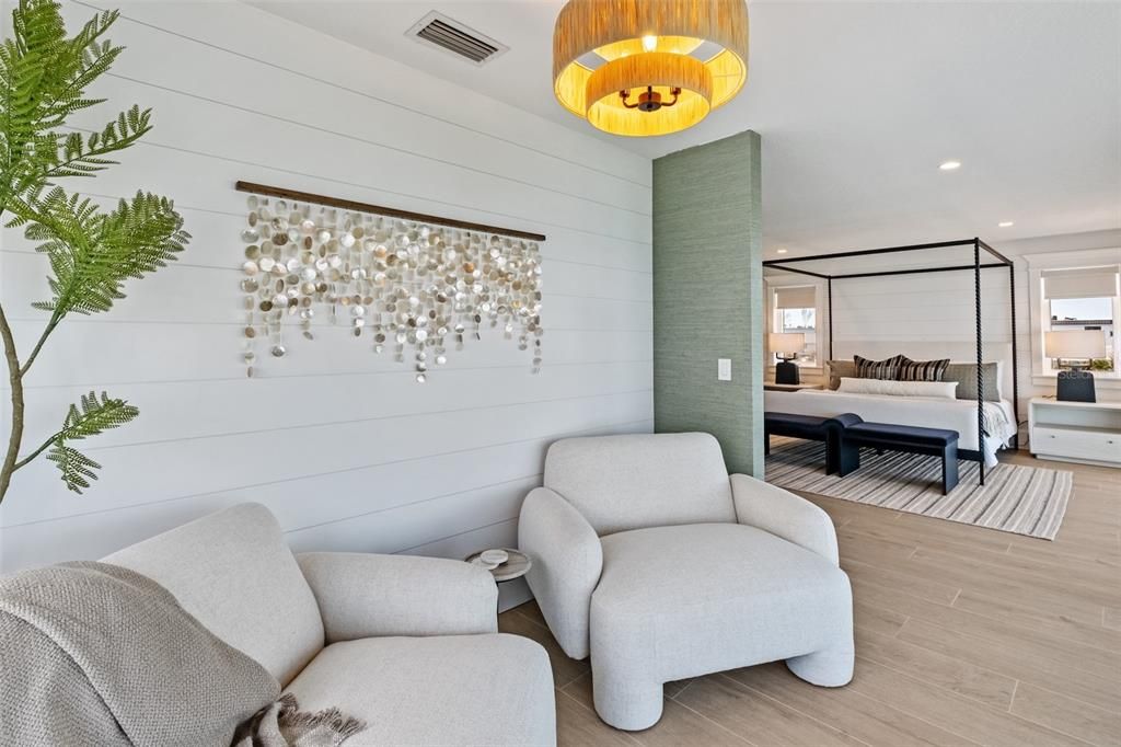 Bedroom, Interior, Pendant Lights, Recessed Lighting, Wood Texture Flooring