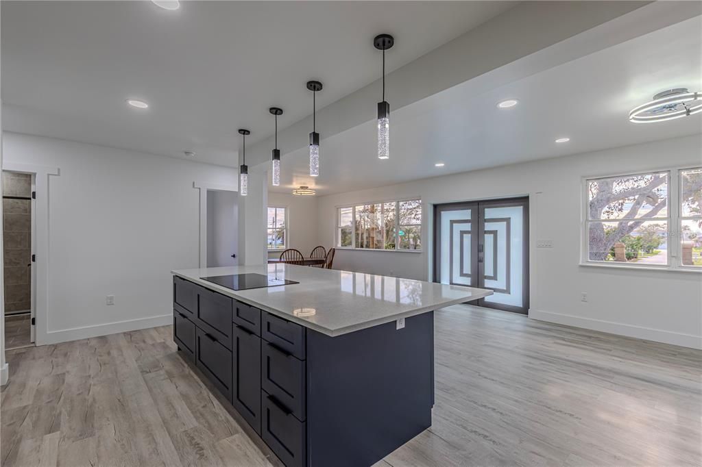 Interior, Kitchen, Pendant Lights, Recessed Lighting, Wood Texture Flooring