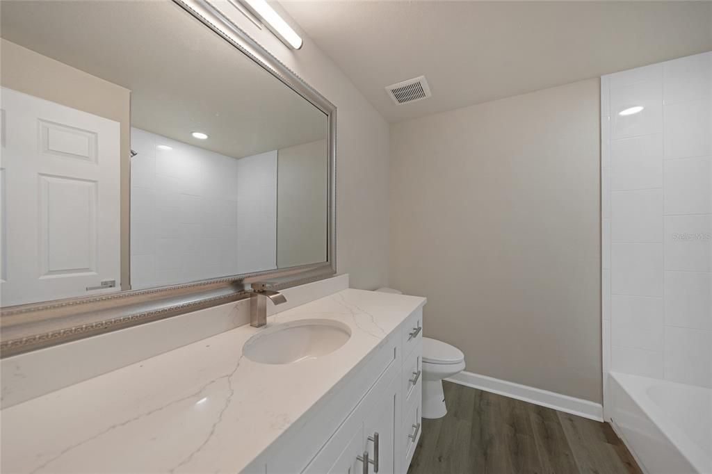 Bathroom, Interior, Recessed Lighting, Wood Texture Flooring