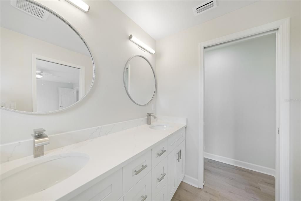 Bathroom, Dual Sink Vanities, Interior, Wood Texture Flooring