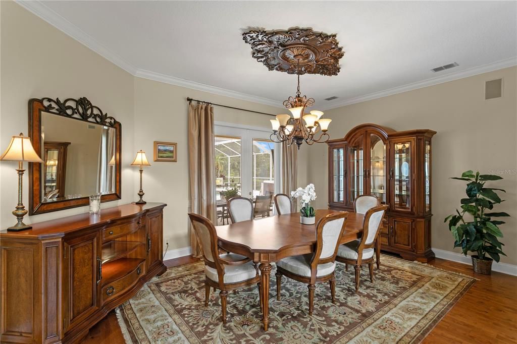 Chandelier, Dining room, Interior, Wood Texture Flooring