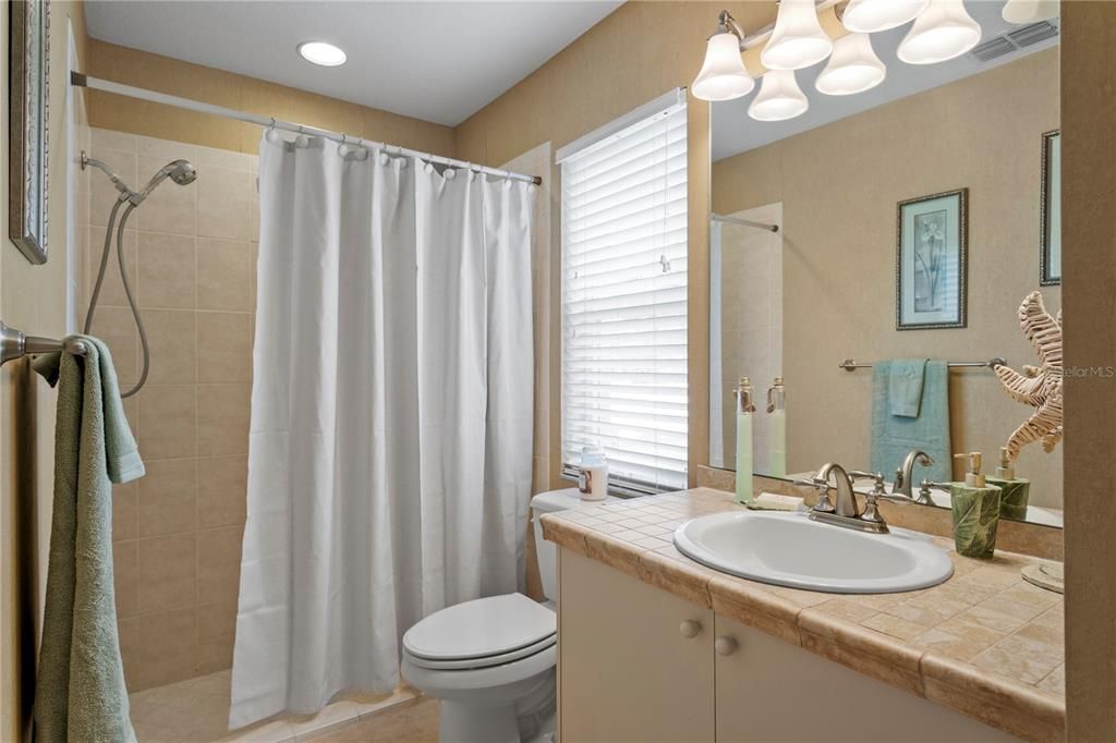 Bathroom, Interior, Recessed Lighting, Tile Countertops