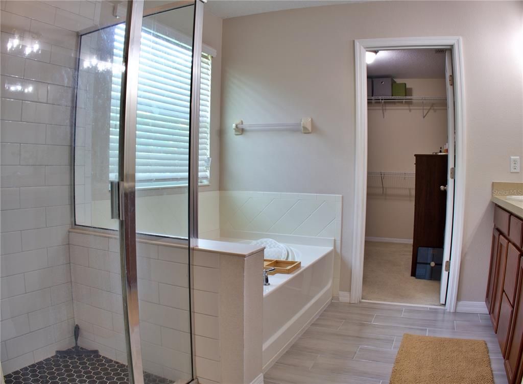 Bathroom, Glass Shower, Interior, Walk-in Closets, Wood Texture Flooring