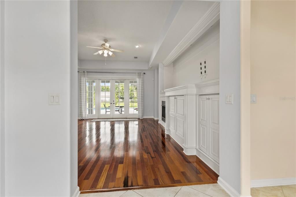 Fireplace, Interior, Recessed Lighting, Wood Texture Flooring