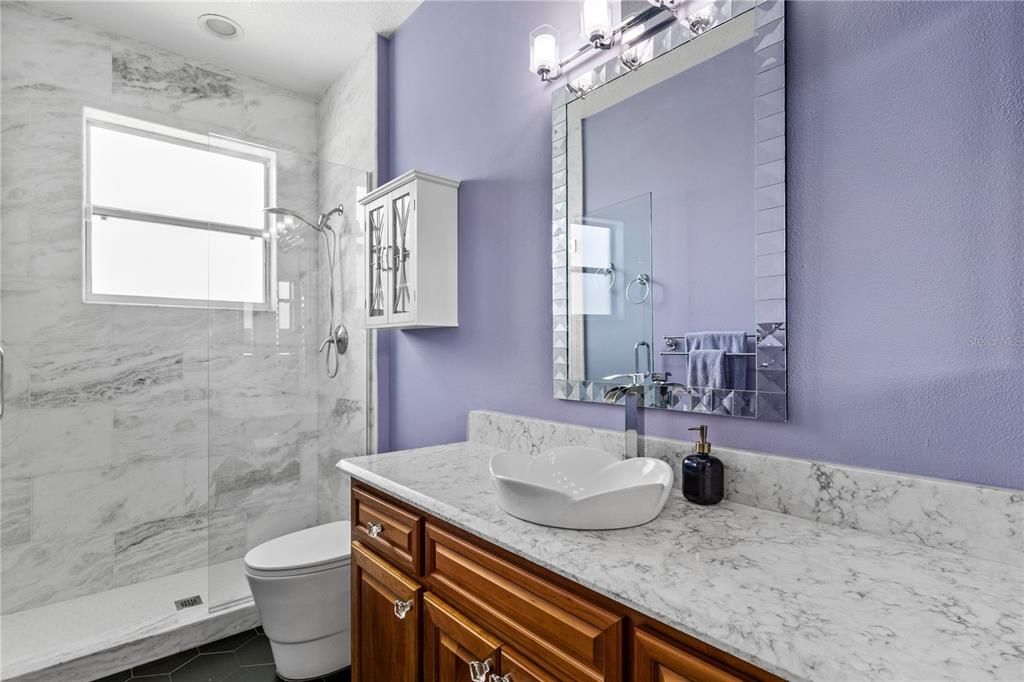 Bathroom, Glass Shower, Interior, Marble Walls