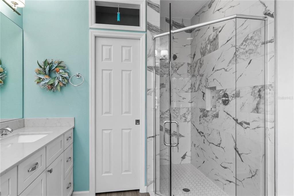 Bathroom, Glass Shower, Interior, Marble Walls