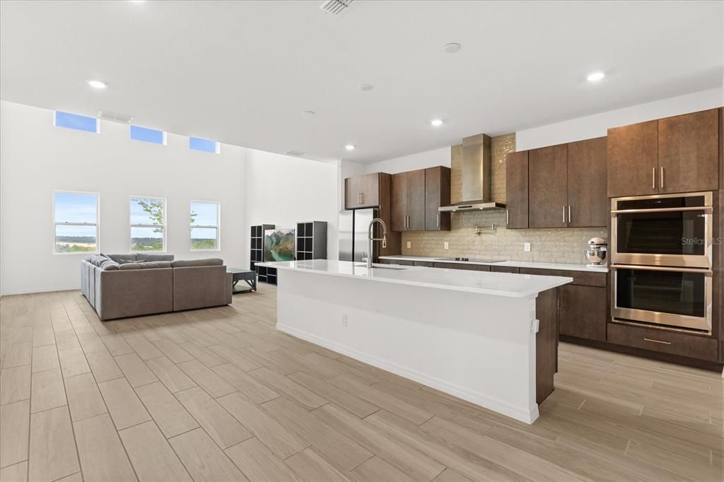 Interior, Kitchen, Living room, Recessed Lighting, Stainless Steel Appliances, Wood Texture Flooring