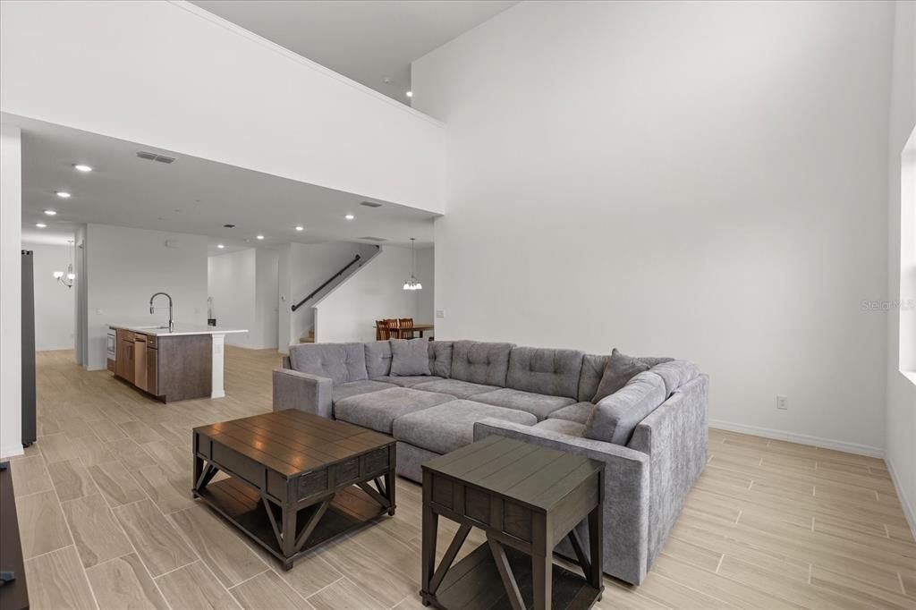 Interior, Kitchen, Living room, Pendant Lights, Recessed Lighting, Wood Texture Flooring