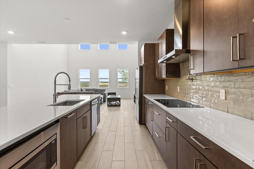 Interior, Kitchen, Living room, Recessed Lighting, Wood Texture Flooring