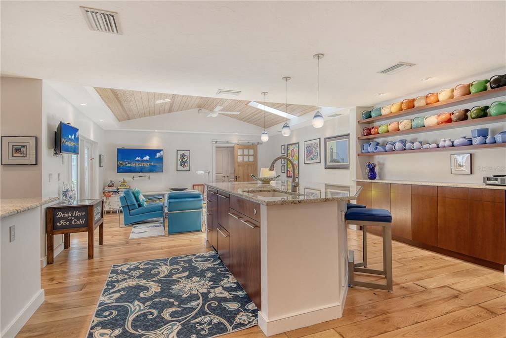 Interior, Kitchen, Living room, Pendant Lights, Recessed Lighting, Wood Texture Flooring