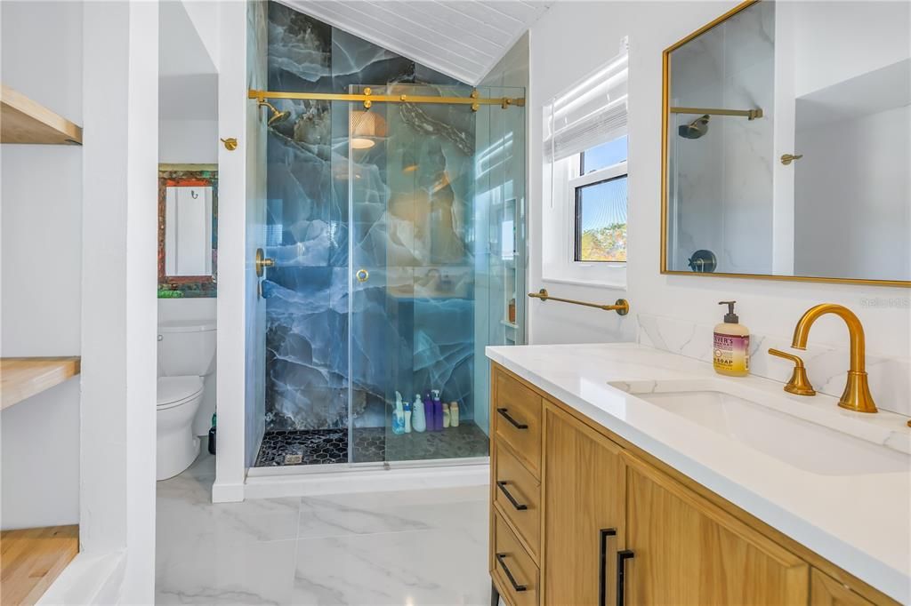 Bathroom, Glass Shower, Interior, Marble, Marble Walls