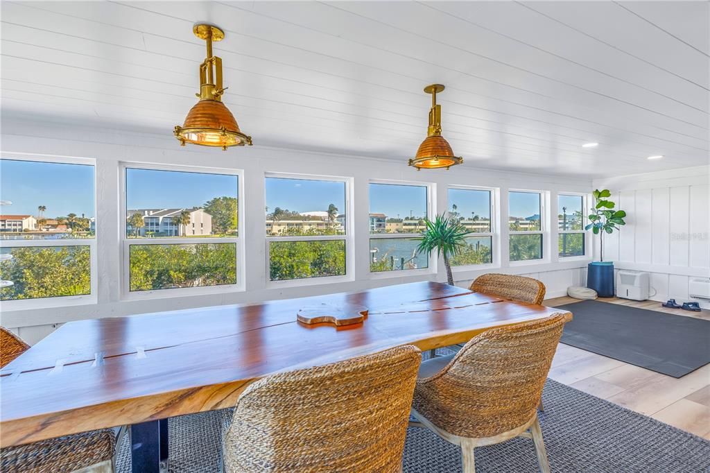 Dining room, Interior, Recessed Lighting, Water, Wood Texture Flooring