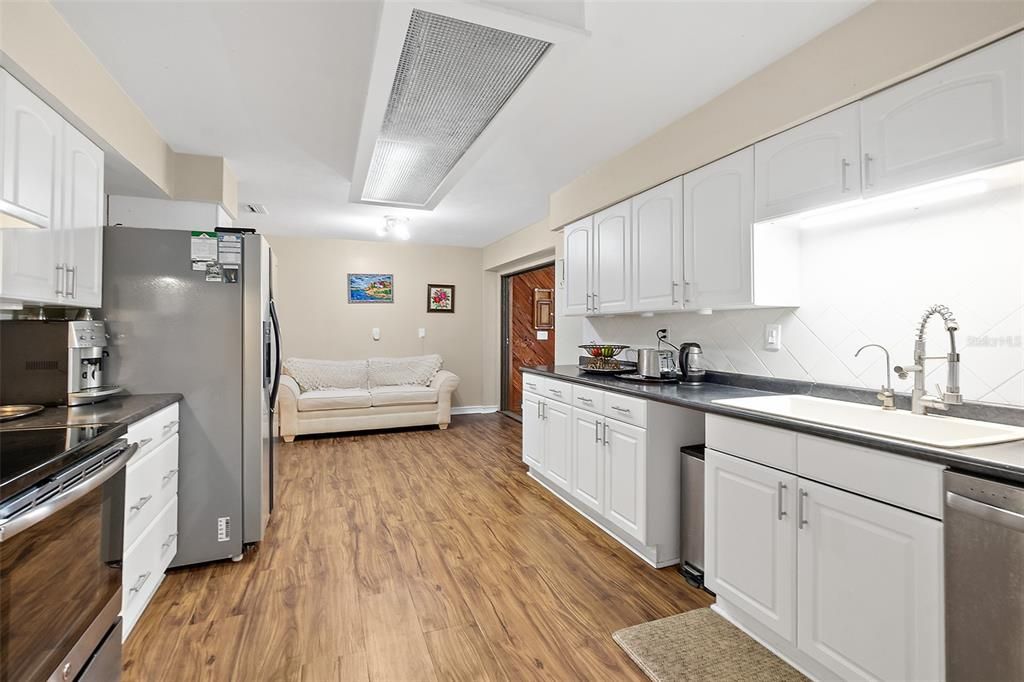 Interior, Kitchen, Stainless Steel Appliances, Wood Texture Flooring