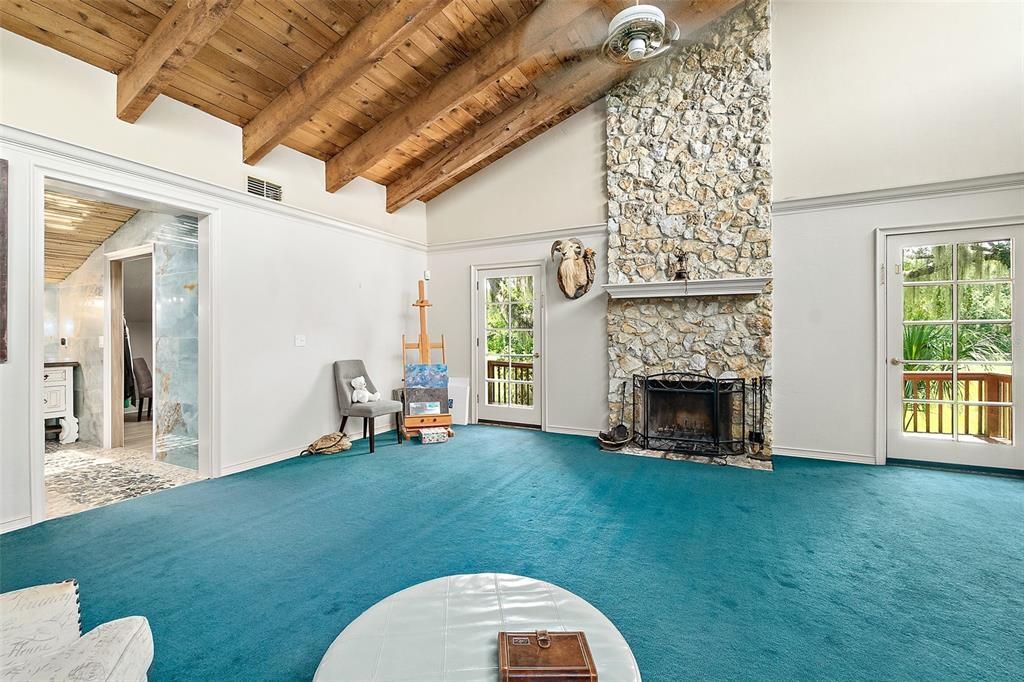 Empty room, Fireplace, Interior, Stone Walls, Wooden Beams, Wooden Ceilings