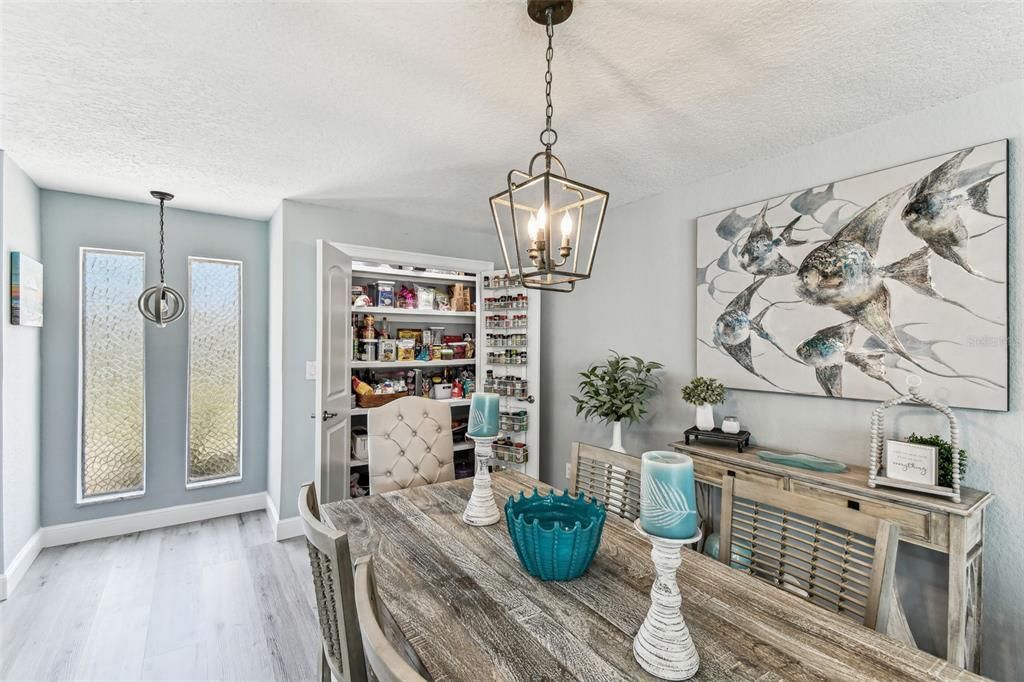 Dining room, Interior, Pendant Lights, Wood Texture Flooring