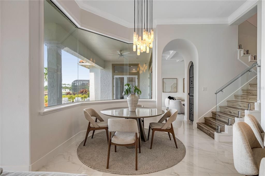 Dining room, Interior, Marble, Pendant Lights