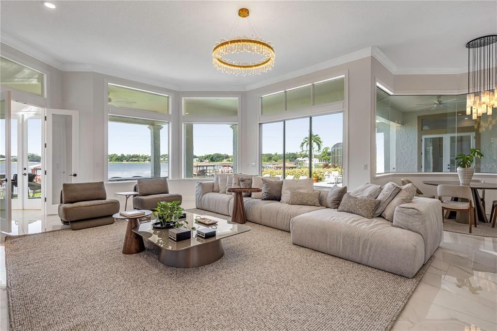Chandelier, Dining room, Interior, Living room, Marble, Pendant Lights, Recessed Lighting, Water
